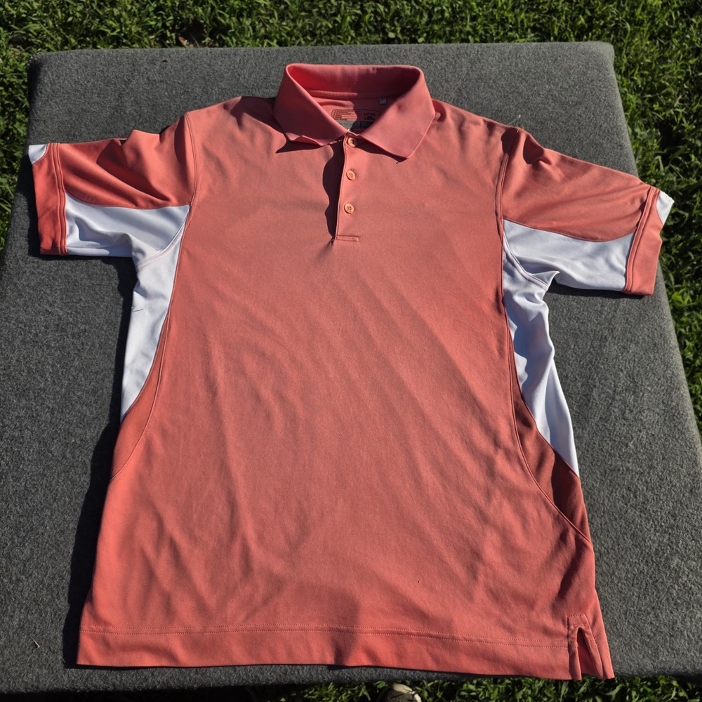 Cutter And Buck Salmon And White Polo Shirt CB Dry Tec Medium 956